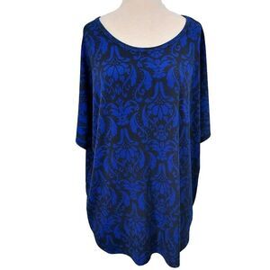 Croft & Barrow Shirt Top Plus 2X Short Cold Shoulder Sleeve Stretch Blue Black